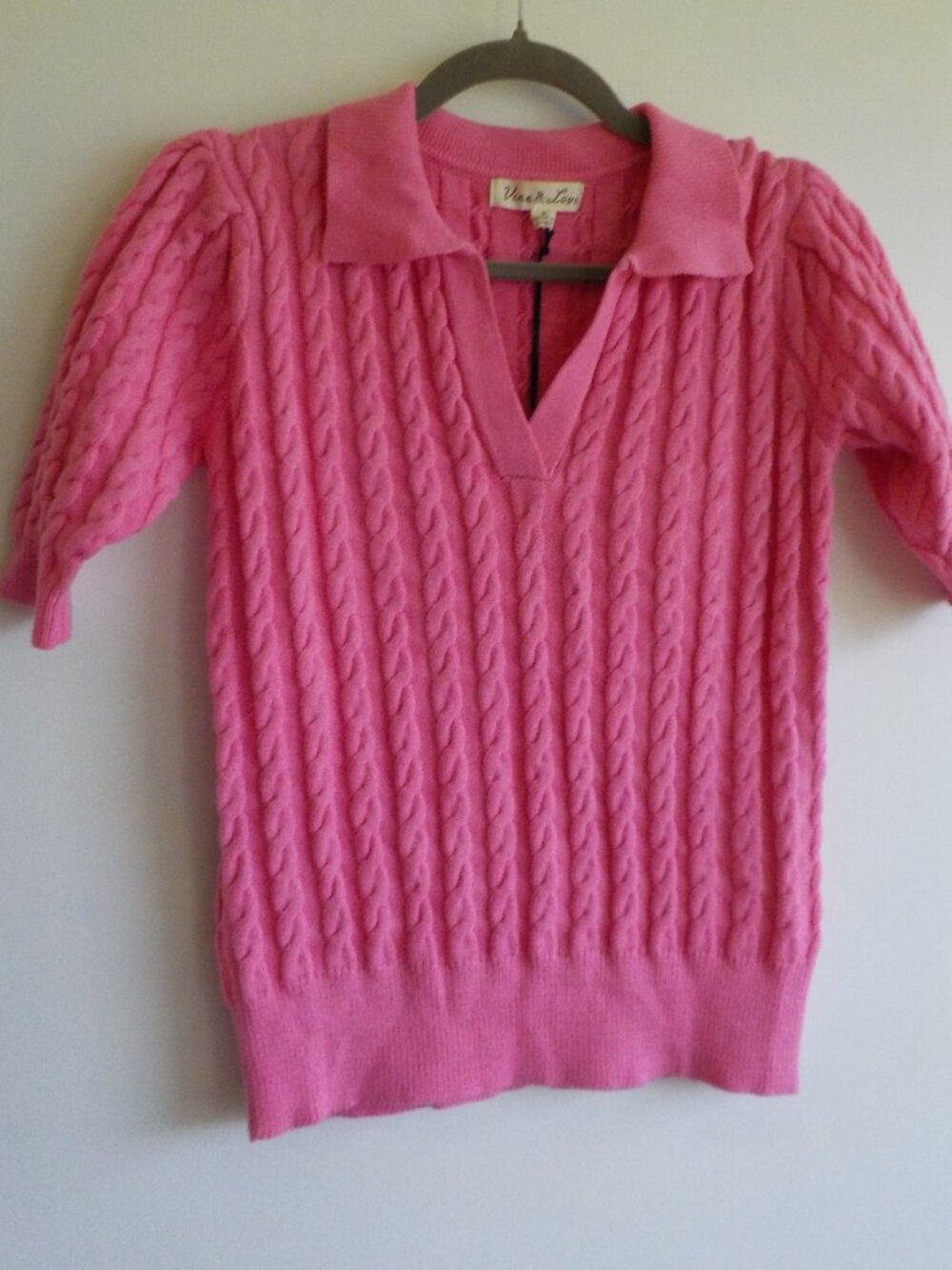 Vine & Love Sweater - Small - NWT Hot Pink Short Sleeve Puff Collar (2350)